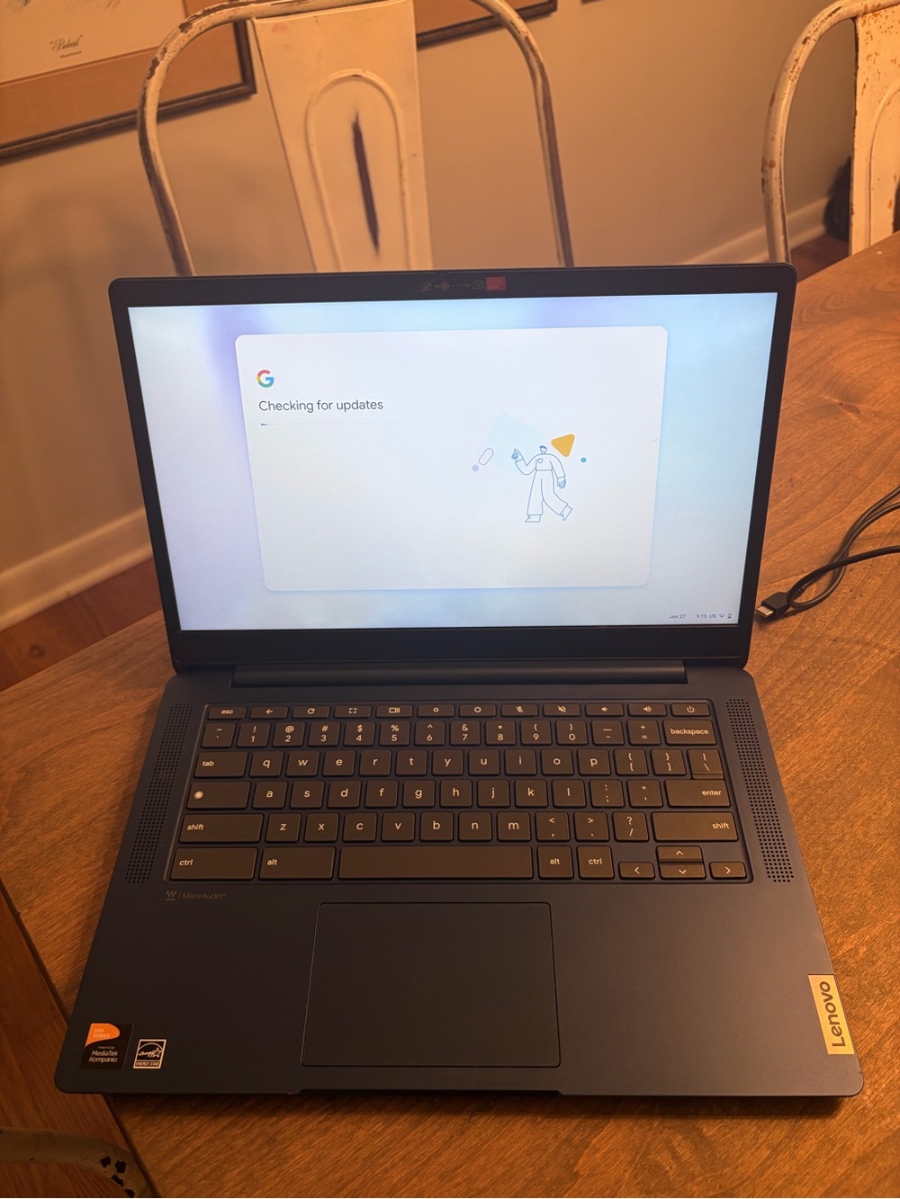 Lenovo Blue Laptop with Dark Gray Keyboard and Trim